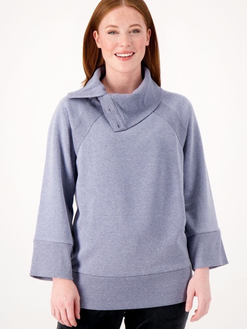 New Isaac Mizrahi Live! Plus 1X Plushed Back Pullover Button Sweatshirt A556555